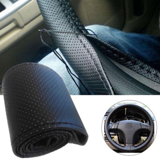 Hand Sewing Steering Wheel Cover Microfiber Leather Sweat-absorbent Breathable Car Steering Wheel Cover black_40cm