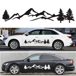 Mountain Tree Forest Graphic Vinyl Art Sticker for RV Decoration Forest Silhouette Decals Camper Vehicle Window Door Decoration white