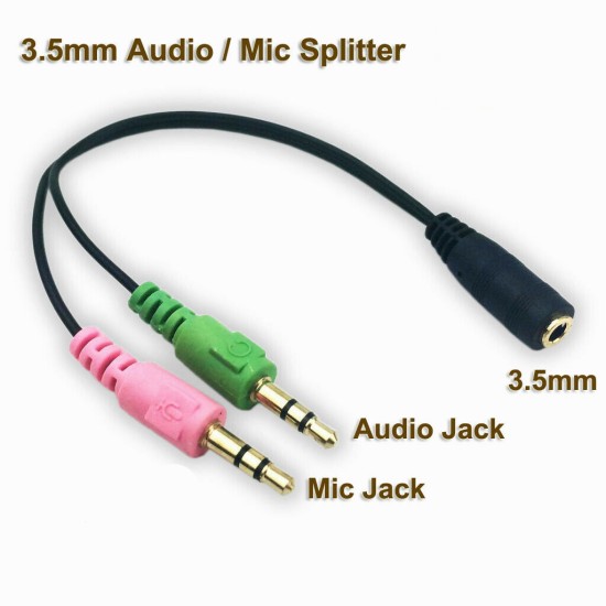 2 In 1 Mobile Phone Computer Headset Adapter Cable Microphone Adapter Cable Male And Female 3.5mm Audio Cable Black