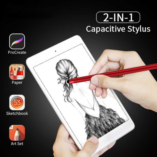 2 in 1 Stylus Pen Capacitive Screen Touch Pencil Drawing Pen for Tablet Android Smartphone black