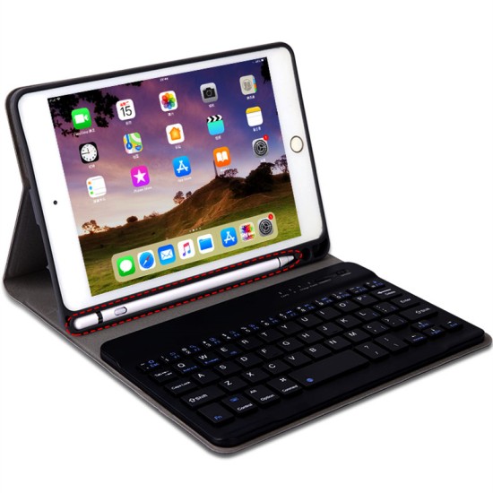 For iPad 10.2 Tablet Touch Keyboard Textured PU Leather Cover Wireless Bluetooth3.0 Connect Overall Protection Stand Function  blue_iPad 10.2 regular version