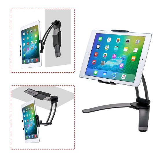 Kitchen Tablet pc iPad Stand Adjustable Holder Wall Mount - Silver (for 4-10.5 Inch)