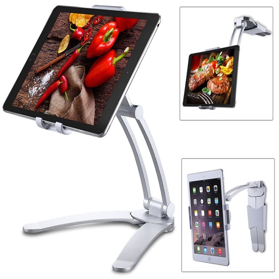 Kitchen Tablet pc iPad Stand Adjustable Holder Wall Mount - Silver (for 4-10.5 Inch)