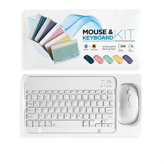 Mini Wireless Bluetooth Keyboard Mouse Set Rechargeable Compatible for Android IOS Windows White