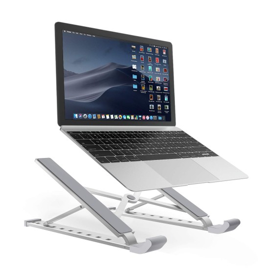 Portable Foldable Adjustable Laptop Stand Holder Universal Ergonomic Aluminium Alloy Travel Mini Notebook Stand for MacBook Notebook Computer PC iPad  Silver