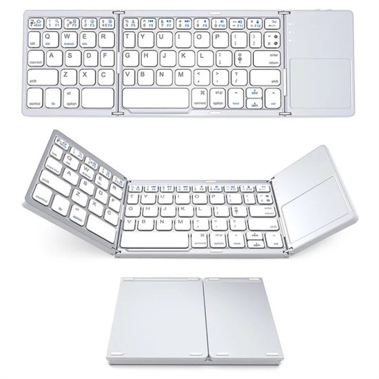 Portable Mini Bluetooth Keyboard Wireless Foldable Trackpad Keyboard for IOS Android Windows Ipad Silver