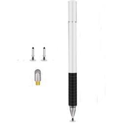 Stylus Pen Capacitive Touch Screen High Accuracy Active Stylus Pen +Rubber Nib+Fiber Nib Silver