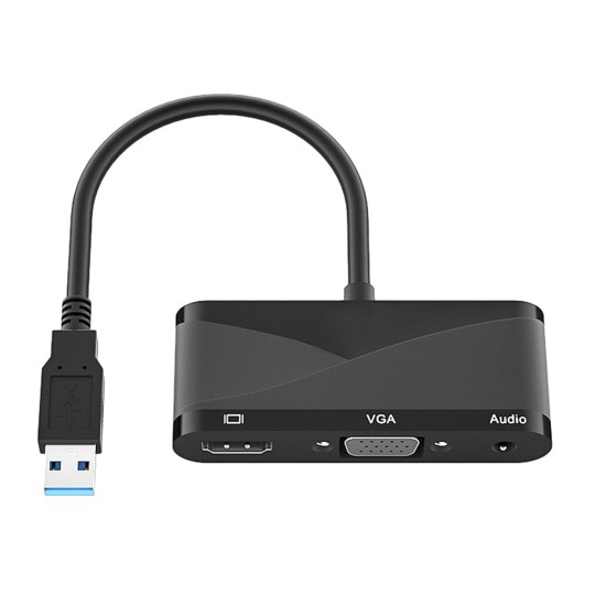 Usb 3.0 To Hdmi-compatible Vga  Adapter, 4k Hd Multi-display 3 In1 Usb To Hdmi-compatible Converter, For Windows 7/8/10 Os black