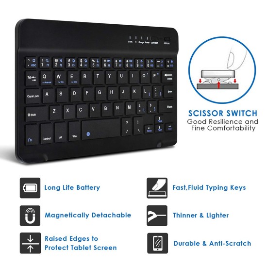 Wireless Bluetooth Keyboard For Tablet PU Leather Case Stand Cover +OTG+pen For Pad 7 8 Inch 9 10 Inch  black_9/10 inch