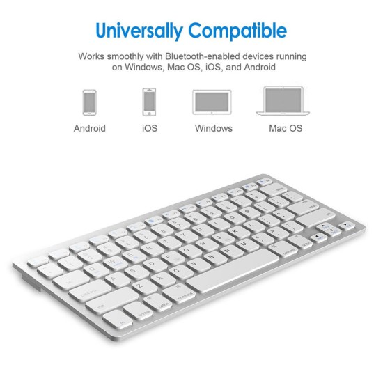 Wireless Gaming Keyboard Computer Game Universal Bluetooth Keyboard for Spanish German Russian French Korean Arabic Korean white