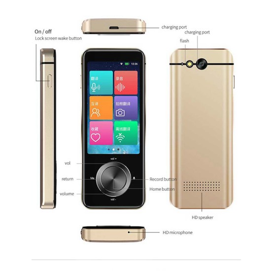 Smart Android Translator Real Time Voice offline 107 Language 2.4g/5G WIFI translation Machine Portable for Travel Gold