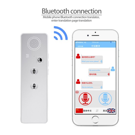 T3 Portable Real-Time Intelligent Voice Translator Interactive Multilingual Bluetooth Voice Text Translator white