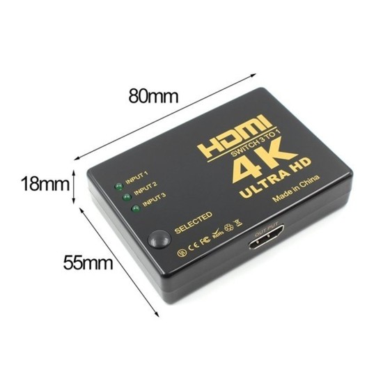 4K*2K HDMI Splitter 3 in 1 High Definiton Video Adapter 3 Input 1 Output Converter black