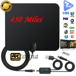 Indoor TV Antenna+ Digital Aerial HD Freeview Amplified Thin HDTV 450 Mile Range black