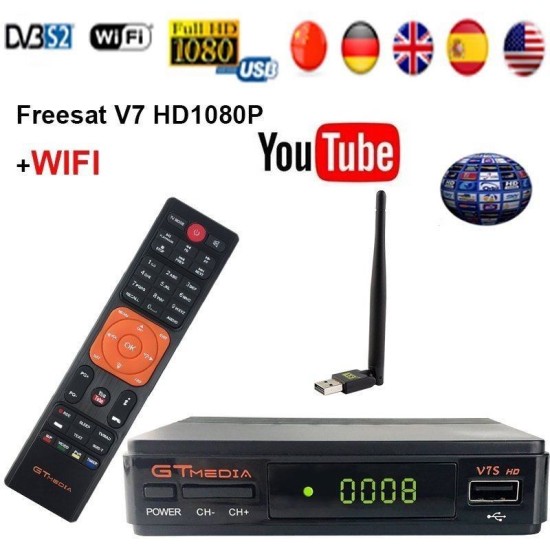 Freesat V7S HD FTA Digital Satellite TV Receiver DVB-S2/S Support BissKey 1080P US plug