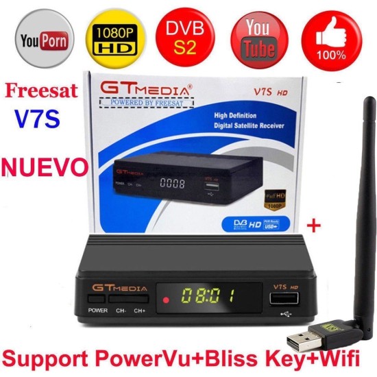 Freesat V7S HD FTA Digital Satellite TV Receiver DVB-S2/S Support BissKey 1080P US plug