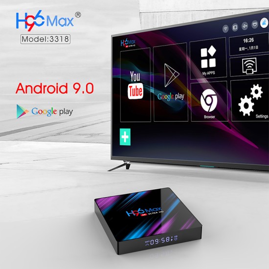 H96 max 3318 Quad-Core 2+16G/4+32G Android 9.0 HD Smart Network Media Player TV Box EU plug