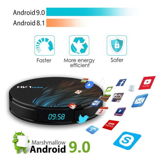 HK1 MAX Android 9.0 4K Smart TV Box 4G+64G RK3328 Quad Core WIFI 3D Media Player EU plug