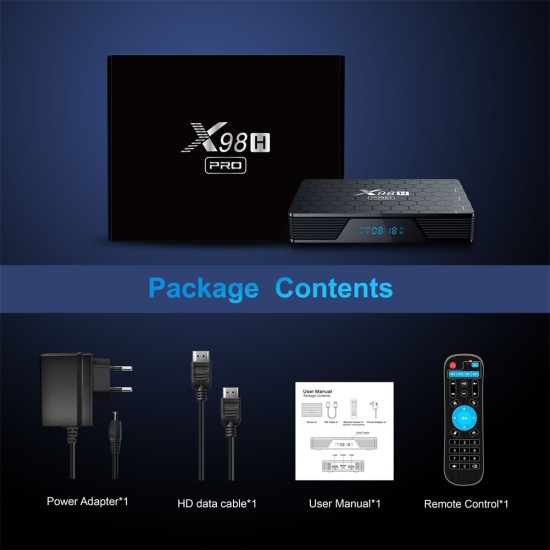 Smart TV Box Android 12 X98h Pro Quad Core 4k Media Player 2.4g 5g Wifi Bluetooth 5.0 EU Plug 2+16GB