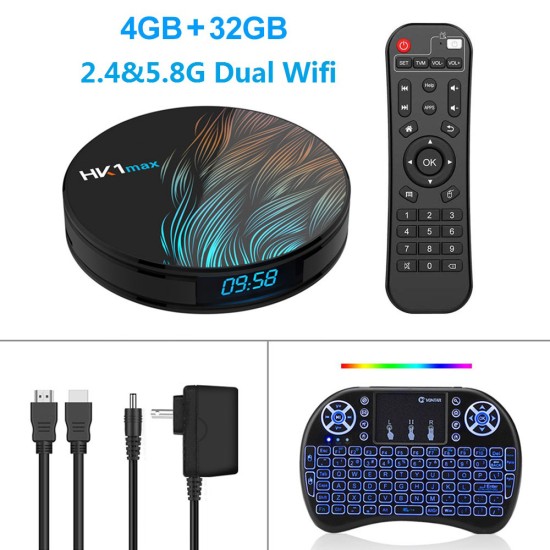 Smart TV Box HK1 Max Android 9.0 4GB 128GB 64GB 32GB Rockchip 4K Wifi Netflix Android TV Set top Box black_4GB + 64GB with G10 voice remote control