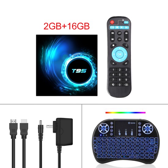 T95 TV Box Android 10 4GB 32GB 64GB Allwinner H616 Quad Core 1080P H.265 4K TVBOX 2GB 16GB Android 10.0 Set top box black_2GB + 16GB with i8 Keyboard