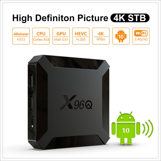 TV BOX Android 10.0 X96Q Allwinner H313 Quad Core 4K Smart Android TV 2.4G Wifi X96 Q Set Top Box British regulatory