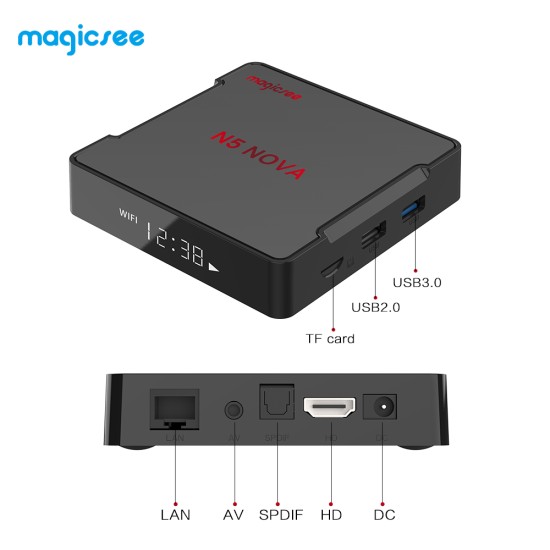 TV BOX N5 NOVA Android 9.0 TV BOX RK3318 4G 32G/64G Rom 2.4+5G Dual WiFi Bluetooth4.0 Smart Box 4K Set Top Box with Air Mouse black_4 + 64GB British regulations