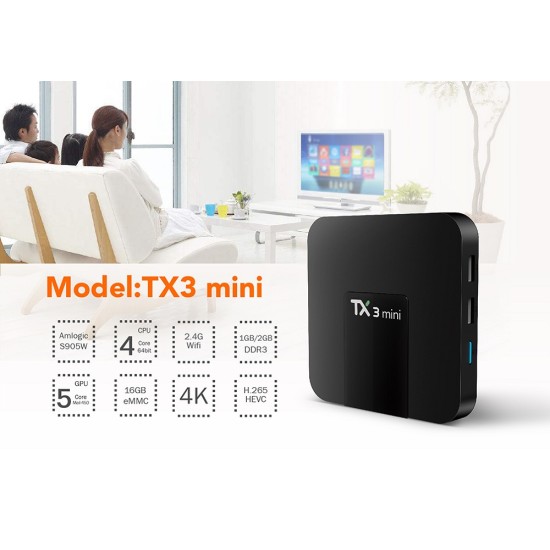 TX3 Mini Android 7.1 Smart TV BOX Amlogic S905W Quad Core Set Top Box H.265 4K WiFi Media Player  1GB+8GB US plug