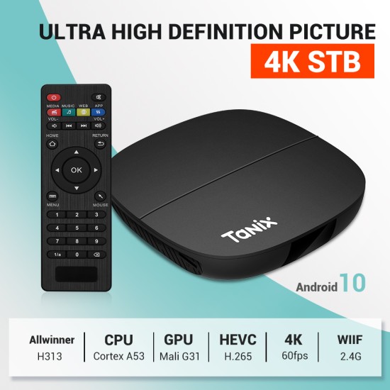 Tanix A3 Android 10.0 Hd Video Media Player 2.4g Wifi Set-top Box Smart Tv Box 1+8GB Set-top Box UK Plug