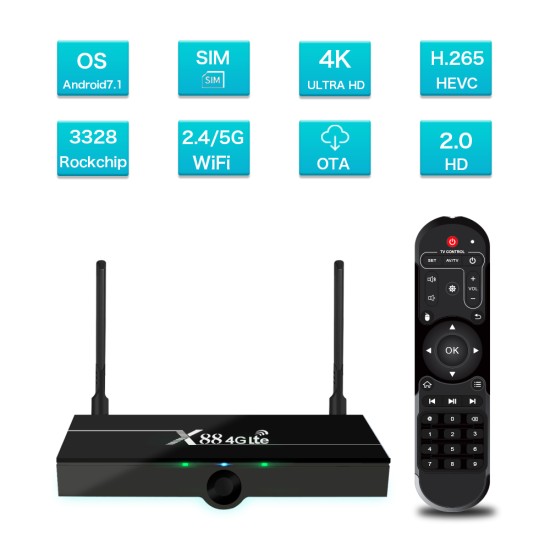 X88 4G Lte TV Box Android 9.0 2GB RAM 16GB Google Voice Assistant RK3328 4K Quad Core With SIM Card European regulations