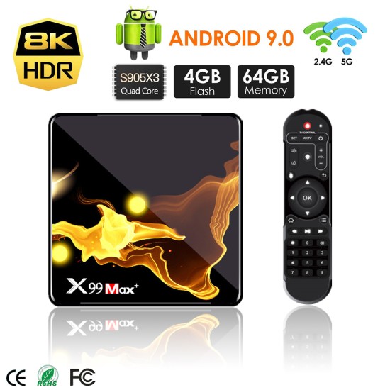 X99 Max+ Tv  Box S905x3 Chip Dual Frequency Wifi Uad Core 4gb Ram 32gb 64gb Wifismart Tv Box 4+128G_Eu plug