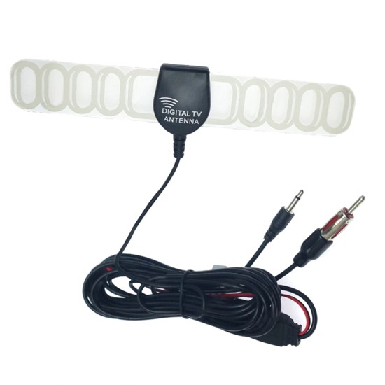 2-in-1 Car TV Antenna Fm Radio Antenna with Amplifier Booster Connector Plug for Car Dash DVD Head Unit Black