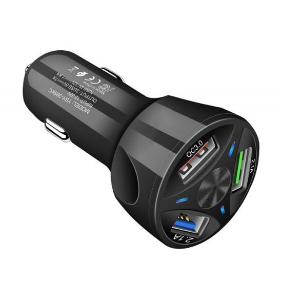 3 Ports USB Car Charger Quick Charge Fast Car Cigarette Lighter Car Charger black