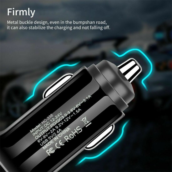 3-in-1 Qc3.0+pd 18w Multi-device Car  Charger Multi-function Constant Temperature Fast Charging Upgraded Chip Type-c Usb Charger black