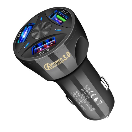 3-port Usb Car Fast Charger DC 12-24v Multi-port 1.1a/2a/2.1a Lighting Display Black