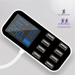 8-port Output Usb Car Charger 12v-24v Led Digital Display Ultra-thin Fast Charger black