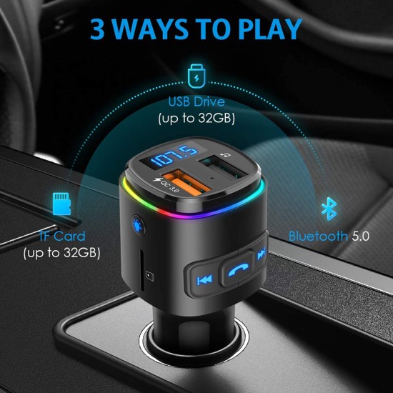 Bc41 Car Fm Transmitter Bluetooth MP3 Player Charger Cigarette Lighter Black