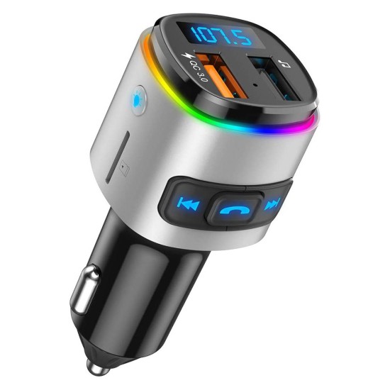 Bc41 Car Fm Transmitter Bluetooth MP3 Player Charger Cigarette Lighter Silver