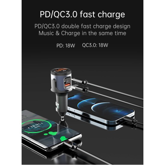 Bc72 Car  Fast  Charging  Head PD Charger QC 3.0 Bluetooth-compatible Hands-free Fm Transmitter Metallic gray