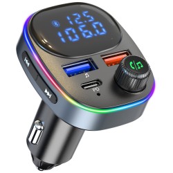 Bc82 Bluetooth 5.0 Car Kit Handsfree Fm Transmitter Receiver Dual Screen Display Pd Qc3.0 Fast Charger Black