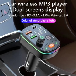 Bluetooth 5.0 FM Transmitter Wireless PD 20W Fast Charge Dual Display Dual Usb Charger Car Kit Black