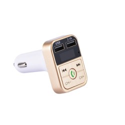 Bluetooth-compatible 5.0 Fm Car  Transmitter Wireless Audio Receiver Hands-free Calling 2.1a Mp3 Player Dual Usb Fast Charger gold