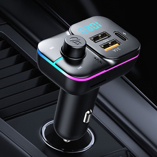 C24 Car FM Transmitter Bluetooth Wireless Handsfree Audio Dual Usb Car Charger Black