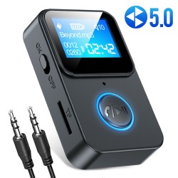 C33 Wireless Audio Receiver 3.5mm Aux Audio Music Adapter Bluetooth 5.0 with Screen Display Black