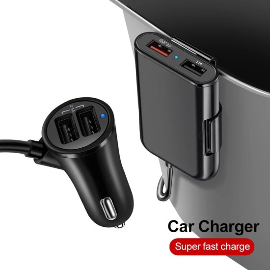 Car  Charger 8a Qc3.0 Front Rear Seat Car Charger 1 To 4 Multi-port 4usb Car Charg Ing Adapter With Cable Universal For Dc 12v black