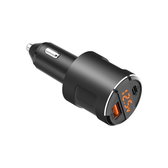 Car  Charger Qc3.0+pd High-power Vehicle 65w With Digital Display Twin Ports Charger black