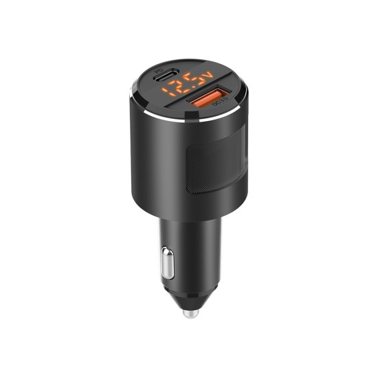 Car  Charger Qc3.0+pd High-power Vehicle 65w With Digital Display Twin Ports Charger black