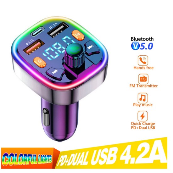 Car  Fm  Transmitter External Microphone Dual Usb Pd Type C Fast Charging Car Charger Bluetooth-compatible 5.0 Hands Free Fm Modulator Q5 black