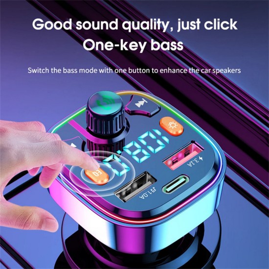 Car  Fm  Transmitter External Microphone Dual Usb Pd Type C Fast Charging Car Charger Bluetooth-compatible 5.0 Hands Free Fm Modulator Q5 black