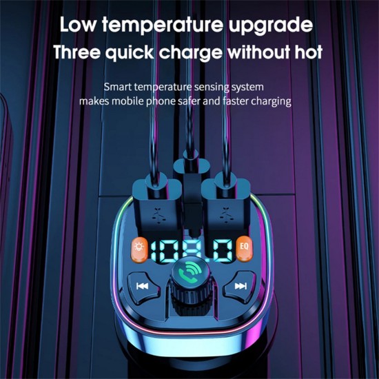 Car  Fm  Transmitter External Microphone Dual Usb Pd Type C Fast Charging Car Charger Bluetooth-compatible 5.0 Hands Free Fm Modulator Q5 black